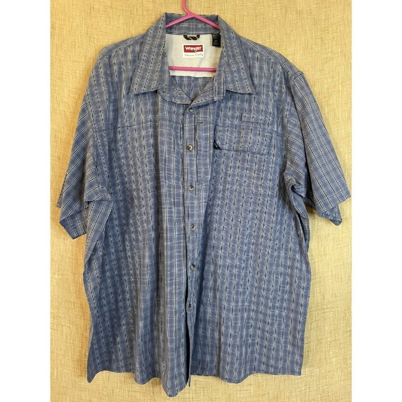 Wrangler Plaid Shirt Vented Back Short Sleeve‎ Button Up Casual 2XL - Picture 1 of 7